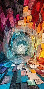 Vibrant Abstract Tunnel with Multicolored Geometric Patterns