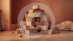Stacked Bricks Pyramid on Textured Background