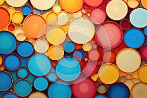 A visually striking artwork showcasing a multitude of circles in various vivid colors, Bright, interlinked circles, AI Generated