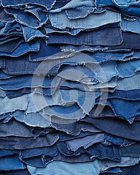 Blue Fabric Layers with Unique Texture and Patterns