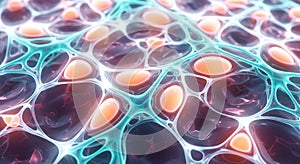 Abstract Microscopic View of Glowing Cells and Neural Network Structure