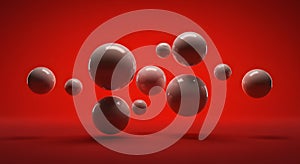 Abstract Floating Spheres on Vibrant Red Background