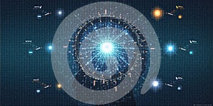 Bright Futuristic Interface with Glowing Nodes and Interactive Elements