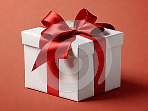 Visually Striking Illustration of a Minimalistic White Gift Box with Satin Red Ribbon