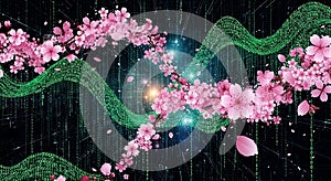 Digital Cherry Blossoms Nature Meets Binary Code