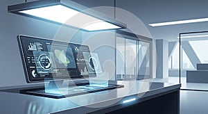 Futuristic Computer Interface in Modern Office