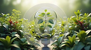 Eco-Friendly Energy Concept: Light Bulb with Plant