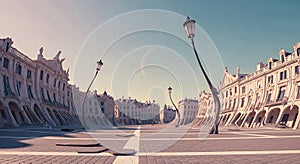 Surreal Cityscape with Distorted Architecture