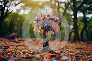 A visually striking image of a tree plastic waste, symbolizing the detrimental effects of littering and improper waste disposal in