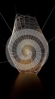 Futuristic Metallic Spider Web With Chrome Art Design Set Against a Sleek Black Background photo