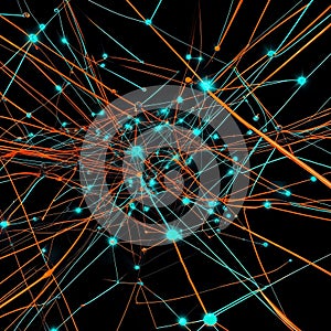Striking Network Artwork with Orange and Blue Interconnected Nodes photo