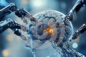 Futuristic Concept of Artificial Intelligence Interacting with Human Brain Technology