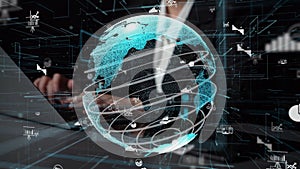Global Financial Network with Digital Elements, Earth Visualization and Data Analytics, Modern Technology in Global