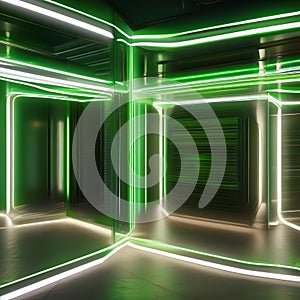 A visually stunning 3D composition with lively green neon lines moving dynamically over a dark and mysterious canvas2