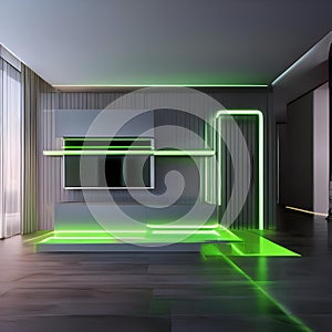 A visually stunning 3D composition with lively green neon lines moving dynamically over a dark and mysterious canvas3