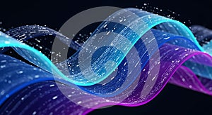 Abstract data stream with flowing lines and digital particles for future technology background