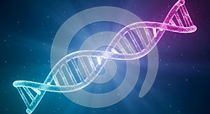 Vibrant 3D DNA structure glowing in pink and blue