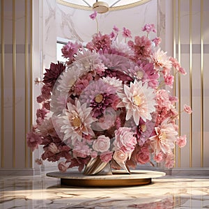 Luxurious Abstract Floral Symphony: Vibrant Blossoms in Pink, Purple, and Gold photo