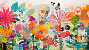 Vibrant Abstract Collage: Floral Geometric & Nature Harmony photo