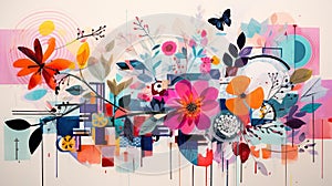 Vibrant Abstract Collage: Floral Geometric & Nature Harmony photo