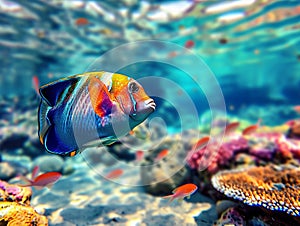 vita sottomarina di pesci colorati nel mare photo