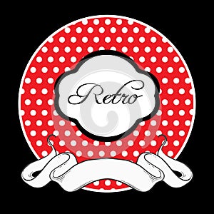 Vitage retro style invitation design. Vector Polka dots Emblem isolated. Red and black. Avelable for prints, lodo, textile. photo