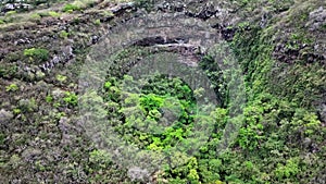 The Vital Basin waterfall on Reunion Island drone view