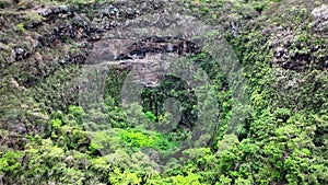 The Vital Basin waterfall on Reunion Island seen from the sky