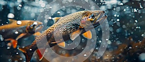 Vital Journey: Salmon Leap in Pristine Waters. Concept Nature Photography, Wildlife, Rivers, Fish,