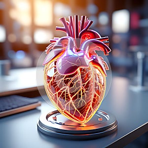 Vital Pulsations: 3D Render of Human Heart Anatomy on a Medical Background â€“ Generated by AI