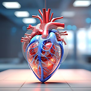 Vital Pulsations: 3D Render of Human Heart Anatomy on a Medical Background â€“ Generated by AI