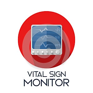 Vital sign monitor long shadow flat style medic equipment  icon illustration