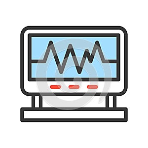 Vital sign on screen monitor, filled outline icon