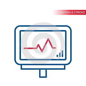 Vital signs monitor thin line vector icon. Hospital monitor with heartbeat or heart rate.