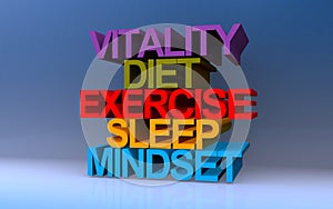 vitality diet exercise sleep mindset on blue