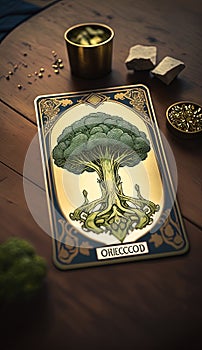 Vitality\'s Tapestry: An AI Crafted Tarot Card Weaving the Broccoli\'s Story