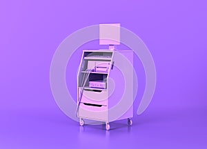 Vitals monitor, Medical equipment in flat monochrome purple room, 3d rendering