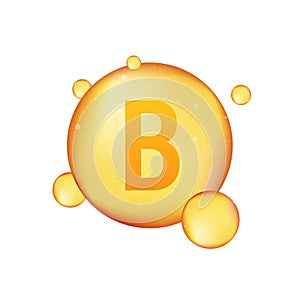 Vitamin B gold shining icon. Ascorbic acid. Vector stock illustration