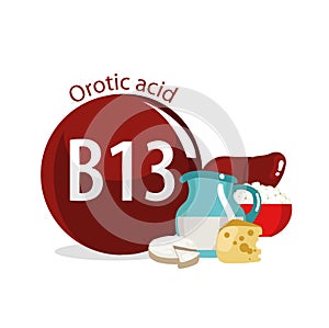 Vitamin B13 Orotic acid. Natural organic foods with high vitamin content