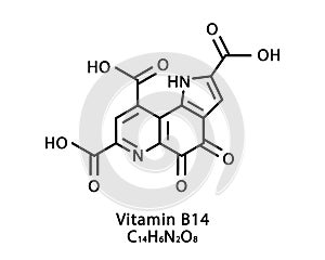 Vitamin B14 Pyrroloquinoline quinone molecular structure. Vitamin B14 Pyrroloquinoline quinone skeletal chemical formula