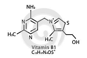 Vitamin B1 Thiamine molecular structure. Vitamin B1 Thiamine skeletal chemical formula. Chemical molecular formulas