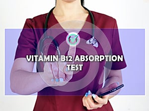 VITAMIN B12 ABSORPTION TEST text in menu. Modern therapeutic looking for something at cellphone