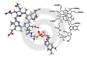 Vitamin B12 molecule with chemical formula