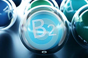 Vitamin B2, on black background. Symbol of health and longevity, 3d rendering