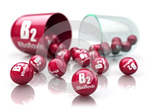 Vitamin B2 capsule. Pill with riboflavin. Dietary supplements
