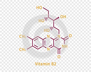 Vitamin B2 chemical formula. Vitamin B2 structural chemical formula isolated on transparent background.