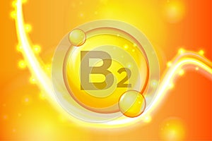 Vitamin B2 gold shining pill capsule icon . Vitamin complex with Chemical formula. shine gold sparkles. medical and pharmaceutical