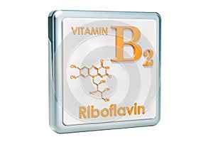 Vitamin B2, riboflavin. Icon, chemical formula, molecular structure on white background. 3D rendering