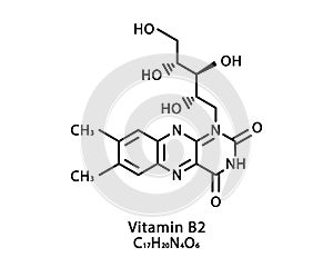 Vitamin B2 Riboflavin molecular structure. Vitamin B2 Riboflavin skeletal chemical formula. Chemical molecular formulas