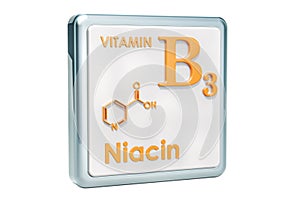 Vitamin B3, niacin. Icon, chemical formula, molecular structure
